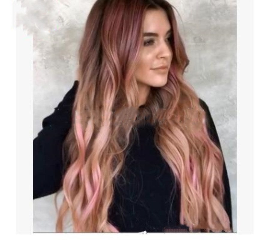 Brown Pink Big Wave Long Curly Hair Cross Border Women''s Wigs Cosplay Party Wigs