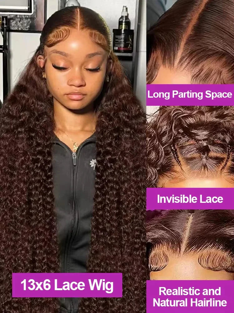 Chocolate Brown Water Wave Curly Wigs
