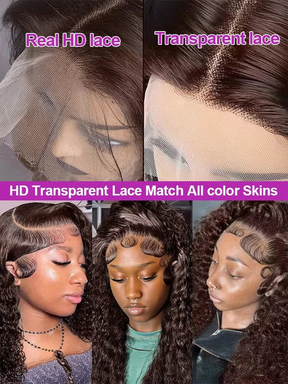 Chocolate Brown Water Wave Curly Wigs